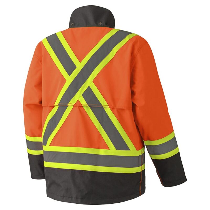 HI-VIZ ORANGE 300D TRILOBAL RIPSTOP WATERPROOF SAFETY JACKET WITH PU COATING - Image 3