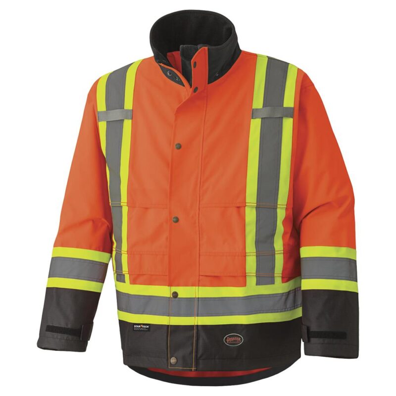 HI-VIZ ORANGE 300D TRILOBAL RIPSTOP WATERPROOF SAFETY JACKET WITH PU COATING - Image 2