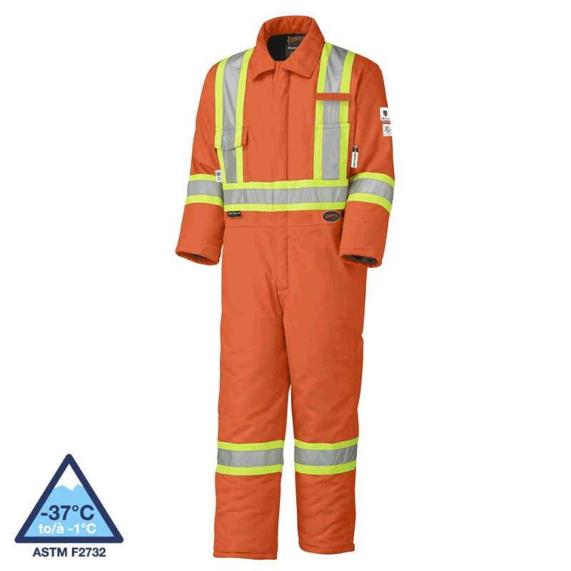 R-TECH® HI-VIS FR/ARC-RATED QUILTED SAFETY COVERALLS - HI-VIS ORANGE