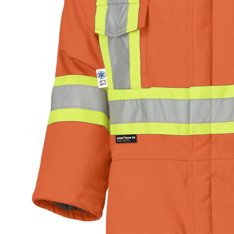 R-TECH® HI-VIS FR/ARC-RATED QUILTED SAFETY COVERALLS - HI-VIS ORANGE - Image 2