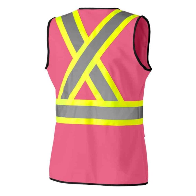 Women's Hi-Vis Tricot Poly Interlock Safety Vest - Zipper Closure - Pink - Image 8