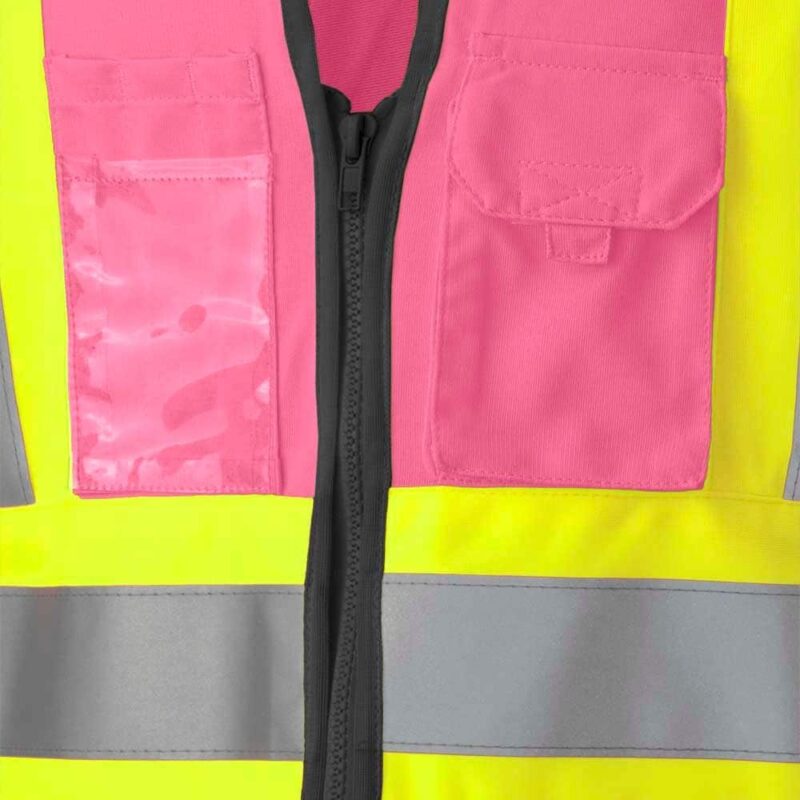 Women's Hi-Vis Tricot Poly Interlock Safety Vest - Zipper Closure - Pink - Image 7