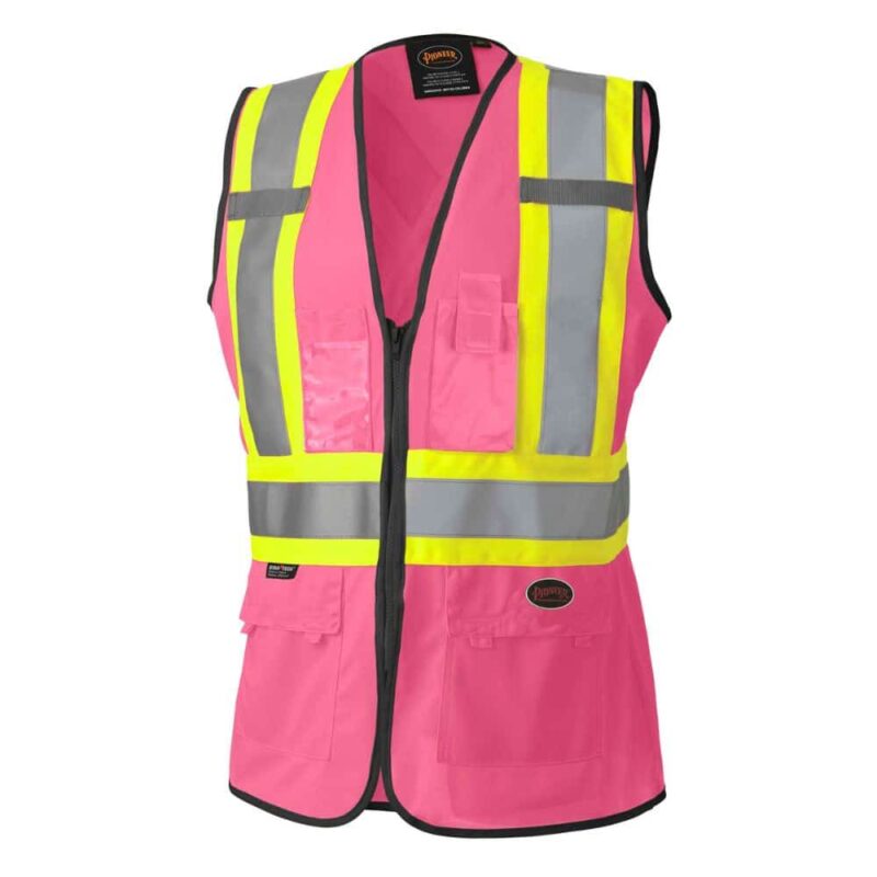 Women's Hi-Vis Tricot Poly Interlock Safety Vest - Zipper Closure - Pink - Image 4