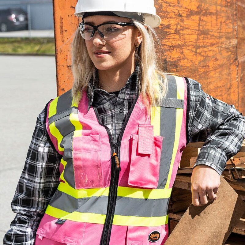 Women's Hi-Vis Tricot Poly Interlock Safety Vest - Zipper Closure - Pink - Image 2