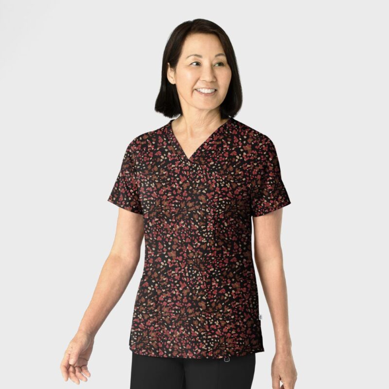 Wonderwink Fashion Prints Women's Fitted 3-Pocket V-Neck Print Scrub Top - Image 2