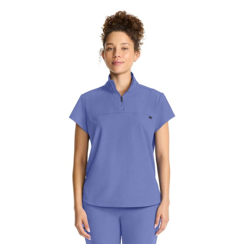 Healing Hands Women's Partial Zip Stand Collar Top - Image 11