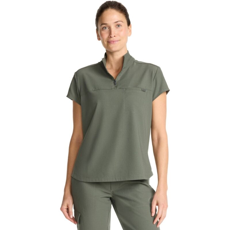 Healing Hands Women's Partial Zip Stand Collar Top - Image 8