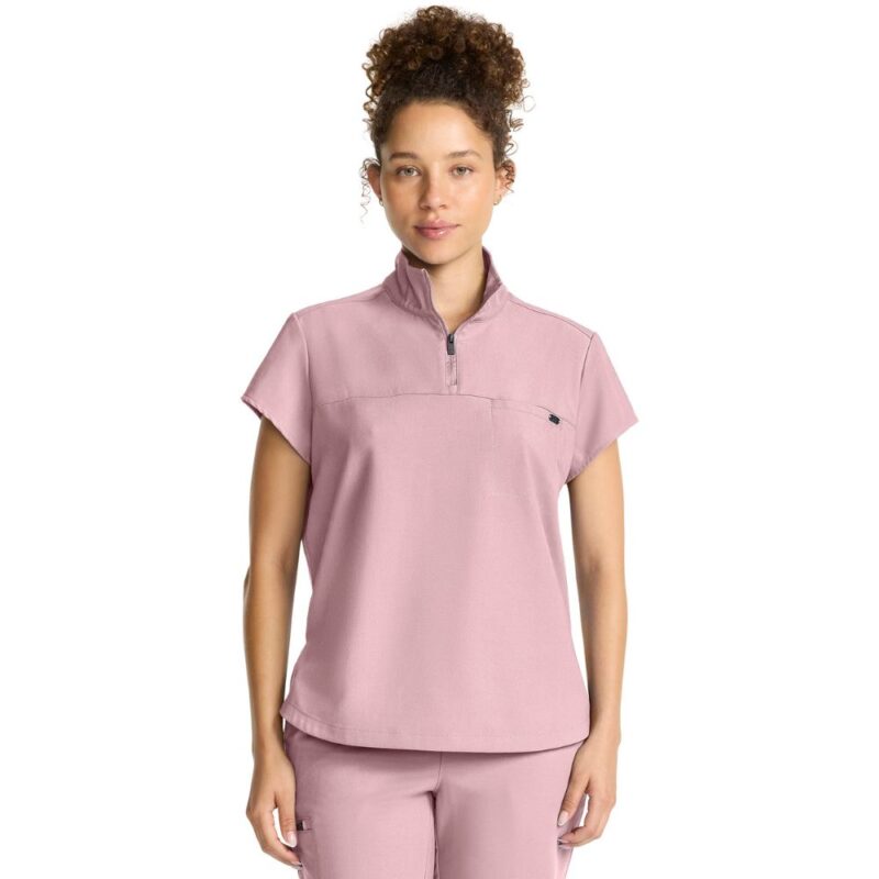 Healing Hands Women's Partial Zip Stand Collar Top