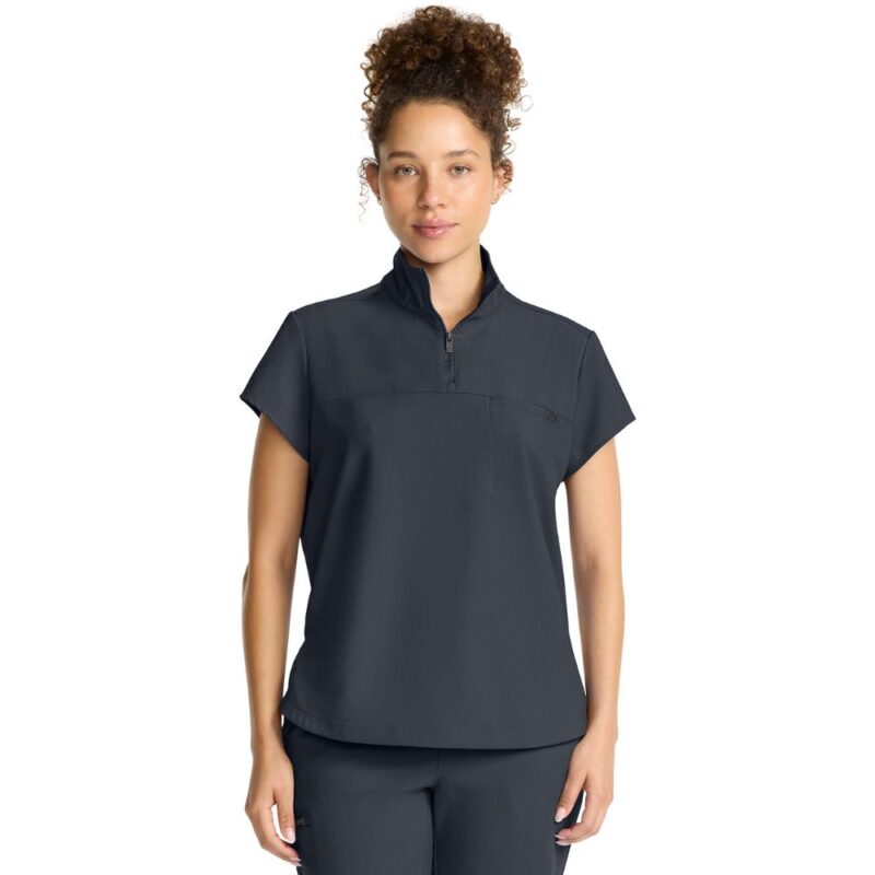 Healing Hands Women's Partial Zip Stand Collar Top - Image 6