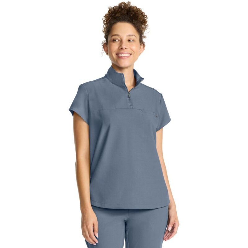 Healing Hands Women's Partial Zip Stand Collar Top - Image 4