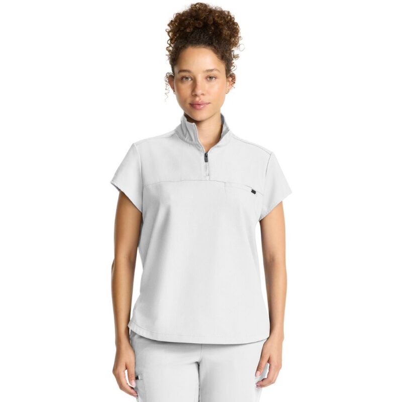 Healing Hands Women's Partial Zip Stand Collar Top - Image 2
