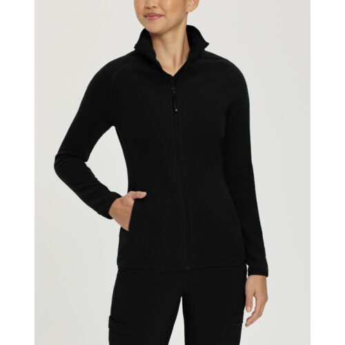 448 - Black 2-Pocket Warm-Up Fleece Scrub Jacket