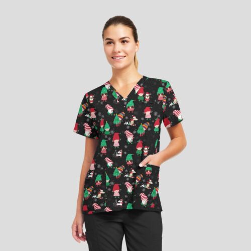 618SAHE - Women's Christmas Print V-Neck Top