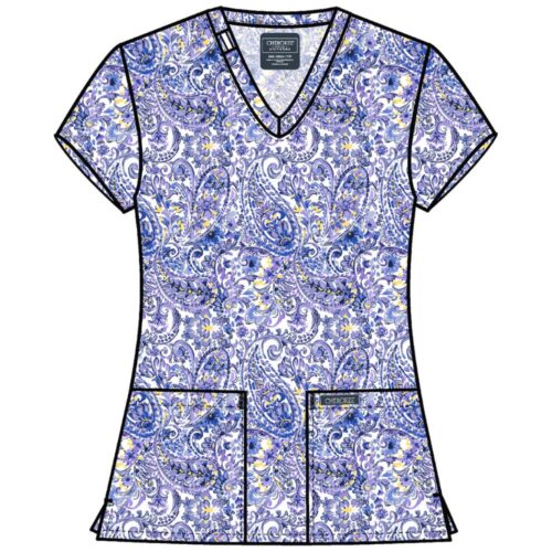 CK856 Cotton Blend Women's Print V-Neck Top in Pretty In Paisley