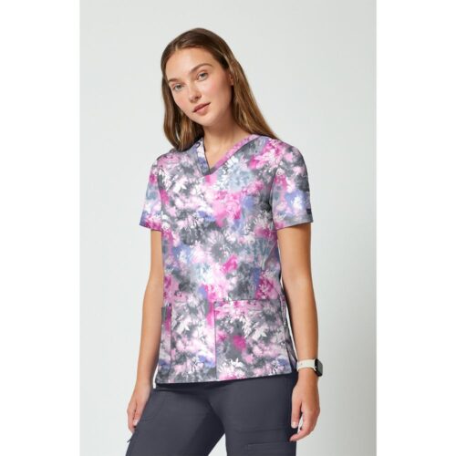 CK00010 -Cherokee 2 Pocket Print Top in TIE DYE PETALS