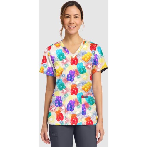 Cherokee Women's Print V-Neck Top in BEARY RAINBOW