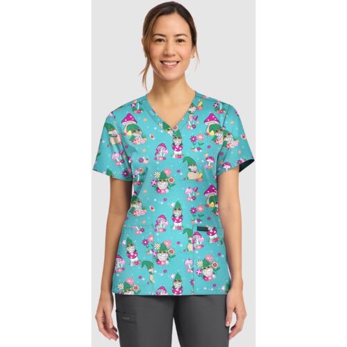 Cherokee Women's Print V-Neck Top in Gnomes At Home