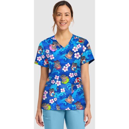 Cherokee Women's Print V-Neck Top in Hippo Water Mus