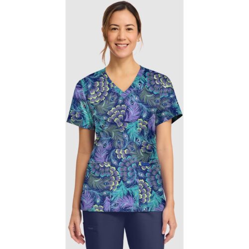 Cherokee Women's Print V-Neck Top in PRETTY PEACOCK
