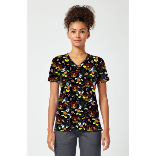 TOONIFORMS Print V-Neck Top in Spooky Webs