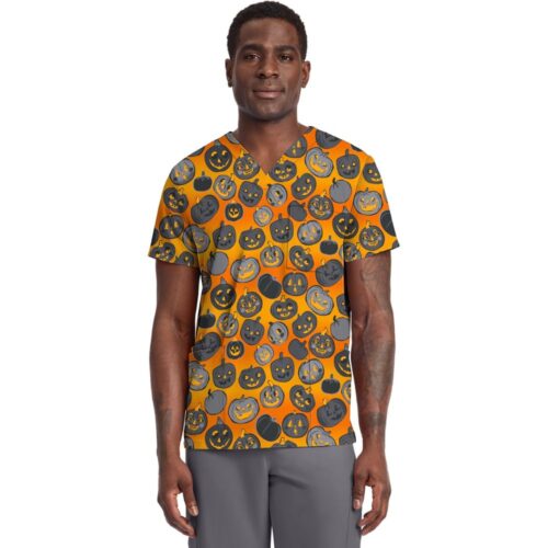 Unisex V-Neck Print Top in HAPPY PUMPKINS